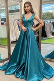 Glitter pavone A-Line Wrap scollo a V raso lungo abito da ballo con appliques
