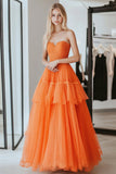 Orange Princess Sweetheart Tiered Lace Abito da ballo lungo