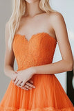 Orange Princess Sweetheart Tiered Lace Abito da ballo lungo