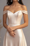 Elegante Champagne A-Line Off the Spalla Satin Abito lungo da ballo