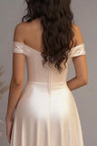 Elegante Champagne A-Line Off the Spalla Satin Abito lungo da ballo