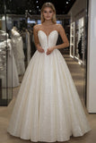 Sparkly Ivory A Line Sweetheart Abito lungo da Cerimonia