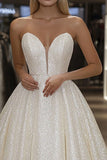 Sparkly Ivory A Line Sweetheart Abito lungo da Cerimonia