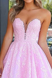 Elegante rosa Sweetheart principessa pizzo Applique lungo Abito da Cerimonia