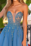 Elegante grigio blu principessa Sweetheart tulle abito lungo da ballo