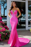 Fucsia sirena Sweetheart Satin abito lungo da ballo con perline