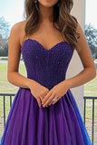 Principessa Tulle Plum Sweetheart lungo abito da ballo con appliques