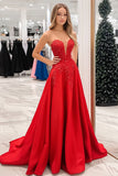 Principessa rosso Sweetheart raso Abito da Cerimonia con Appliques