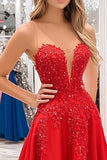 Principessa rosso Sweetheart raso Abito da Cerimonia con Appliques