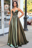 Sweetheart Metallic Black Golden A Line Increspato Abito Lungo da Cerimonia