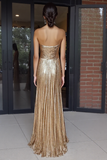 Oro Sweetheart metallico A-Line plissettato lungo abito da ballo