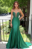 Abito lungo da ballo con applique a sirena in raso verde