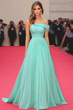 A Line One Spalla Chiffon Menta Increspato Abito Da Gala