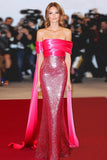 Fucsia Off The Shoulder Guaina Paillettes Abito di Gala