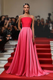 Rosso Rosa A Line dritto increspato abito da gala in raso