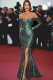 Abito di gala con paillettes a sirena verde scuro