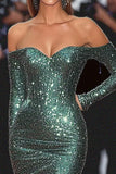 Abito di gala con paillettes a sirena verde scuro