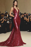 Scintillante rosso sirena piano lunghezza abito di gala