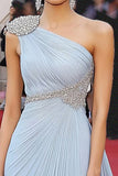 Elegante Sky Blue One Spalla A Line Gala Dress con perline