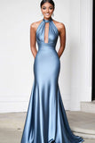 Guaina Grigio Blu Halter senza spalline Gala Ball Dress