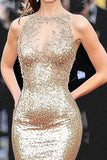 Oro Mermaid Scoop Neck paillettes lungo Gala Ball Dress
