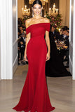 Guaina Off The Shoulder Abito lungo da ballo di Gala in chiffon rosso