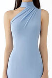 Tubino Abito Lungo Gala Ball Crepe Azzurro Halter