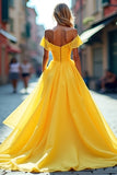Chiffon lungo una linea gialla Off The Shoulder Abito da Cerimonia
