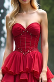 Increspato rosso Sweetheart arricciato una linea lungo Abito da Cerimonia