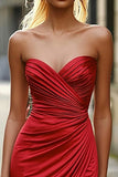 Red Sweetheart sirena increspato raso Abito da Cerimonia