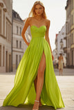 Limone Verde A Line Sweetheart Increspato Chiffon Abito da Cerimonia