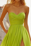 Limone Verde A Line Sweetheart Increspato Chiffon Abito da Cerimonia