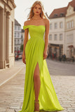 Limone Verde Freddo Spalla Increspato Chiffon Abito da Cerimonia