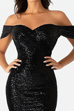 Sparkly Off The Shoulder Mermaid Abito da ballo lungo nero con fessura