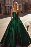 Raso verde scuro una linea Sweetheart lungo abito da ballo