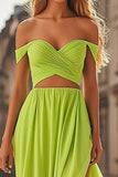 Verde limone 2 pezzi Off The Shoulder Cut Out Abito da Cerimonia con fessura