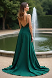 Una linea verde scuro Spaghetti Straps paillettes abito da damigella d'onore