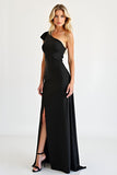Guaina elegante abito da ballo lungo in chiffon nero con fessura