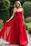 Rosso A Line Sweetheart Chiffon Abito Lungo Prom