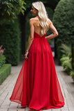 Rosso A Line Sweetheart Chiffon Abito Lungo Prom