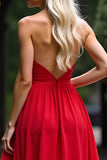 Rosso A Line Sweetheart Chiffon Abito Lungo Prom