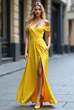 Giallo A Line Off the Spalla Abito Da Ballo Lungo con Fessura