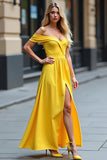 Giallo A Line Off the Spalla Abito Da Ballo Lungo con Fessura