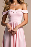 Rosa A Line Chiffon Off the Spalla Abito da damigella d'onore lungo