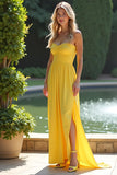 Giallo increspato Sweetheart una linea di chiffon abito da damigella d'onore