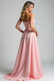 Chiffon Pink Sweetheart A Line Increspato Abito da damigella d'onore