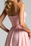 Chiffon Pink Sweetheart A Line Increspato Abito da damigella d'onore