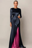 Elegante Bodycon Navy Satin Madre Del Vestito Da Sposa Con Drappeggio