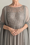 Elegante nastro A-Line Scoop lungo chiffon madre del vestito da sposa con applicazioni in pizzo