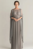 Elegante nastro A-Line Scoop lungo chiffon madre del vestito da sposa con applicazioni in pizzo